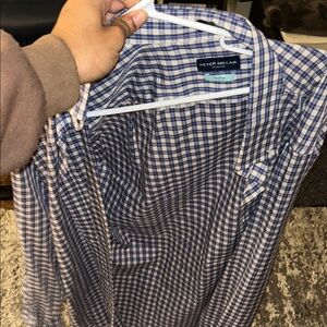 Peter Millar Navy and White Plaid Shirt